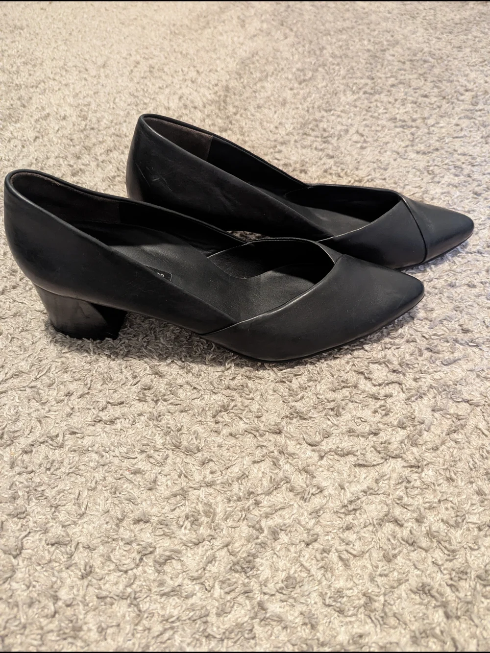 Paul Green Black Leather Block Heel Pumps Pointed Toe Low Heel Womens Office W10